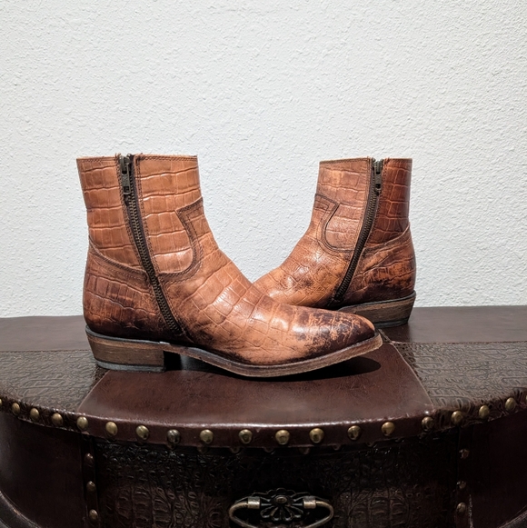 Frye Billy Croc Leather Inside Zip Ankle Booties Size 9 - Picture 13 of 14